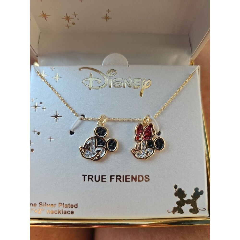 Disney Mickey & Minnie Fine Silver Plated Adjustabl Necklace  “True Friends” NIB